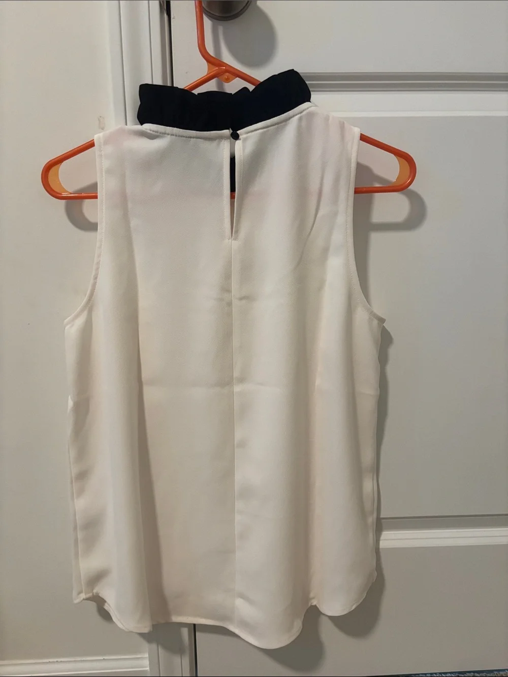 J. Crew White Sleeveless Blouse with Black Ruffle Collar